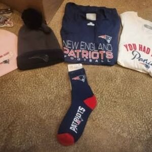 Patriots items. Sold as a bundle. Most are new with tags or like new.